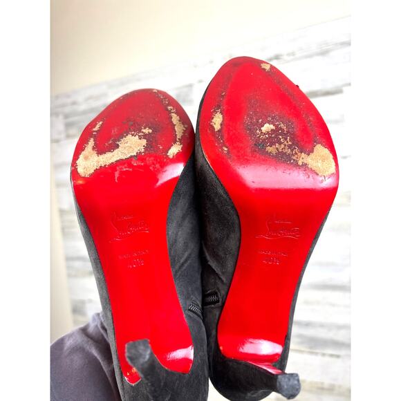 Christian Louboutin Women’s 9 Gray Charcoal Suede Tripoli Booties Heels Shoes - Picture 7 of 9